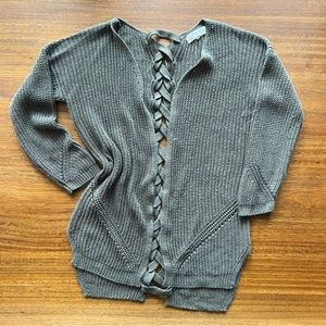 Pink Rose Sweater Braided Down Back Forest Green Small